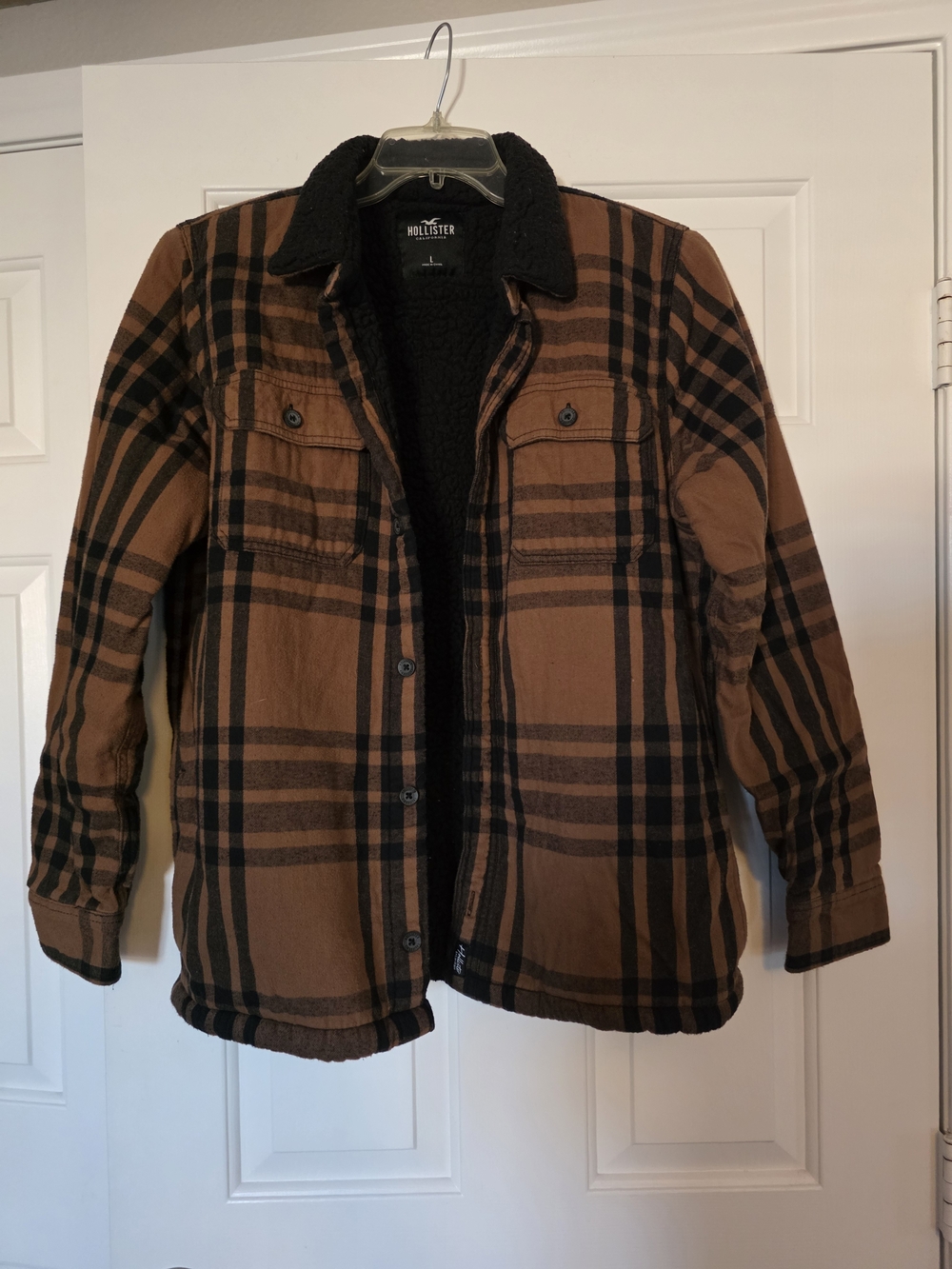 Hollister Boys Brown Plaid Sherpa-Lined Jacket